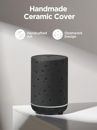 InnoGear 150ml Ceramic Essential Oil Diffuser with Auto Off - Ultrasonic Aromatherapy Humidifier for Home and Office, Black