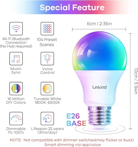 Smart Light Bulbs for Alexa & Google Home: Color Changing LED Bulbs - 4 Pack
