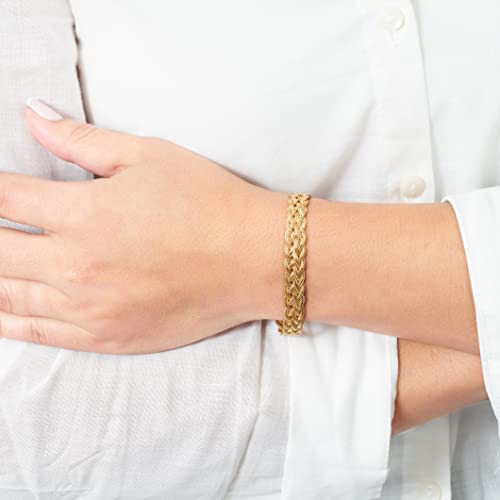 18K Gold Plated Herringbone Mesh Bracelet, 7.5 Inches - Made In Brazil (For Women)