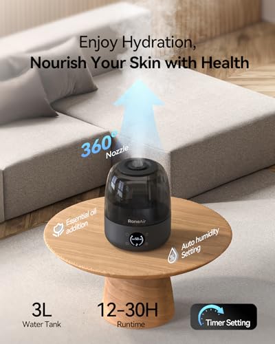 Humidifier for Bedroom Large Room: Ultrasonic, Cool Mist, Quiet, 3L Capacity