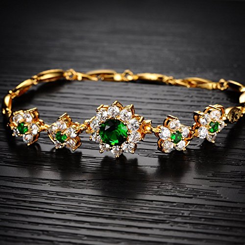 Gold Emerald Flower Bangle Bracelet for Women
