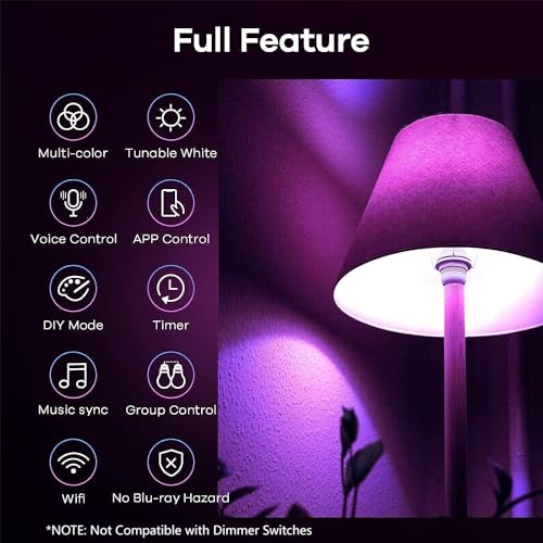 Linkind Matter Smart LED Bulbs (2-Pack) - Works with Apple Home, Siri, Alexa, Google Home, SmartThings, Music Sync, 60W, 800LM, A19 E26, 2.4GHz WiFi