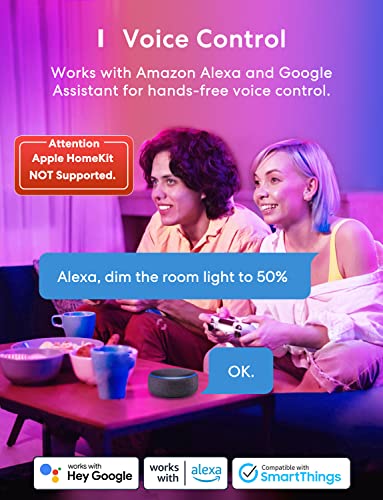 meross Smart WiFi LED Bulbs, Dimmable Multicolor E26 (2 Pack) - Works with Alexa & Google Home, 810 Lumens, No Hub Needed