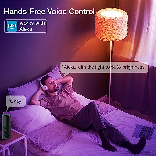 Smart RGBW LED Light Bulbs - 2 Pack, Compatible with Alexa & Google Assistant, Dimmable Multicolor Bulbs